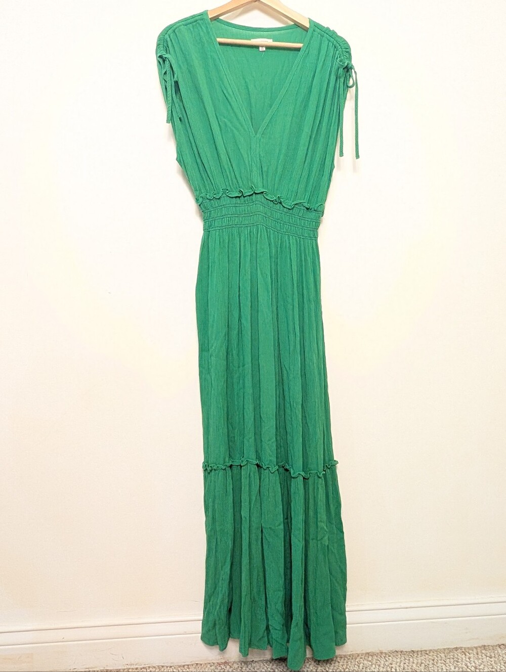 Max Studio Kelly Green V-Neck Lightweight Ruffle Beach To Dinner Maxi Dress Sz S
